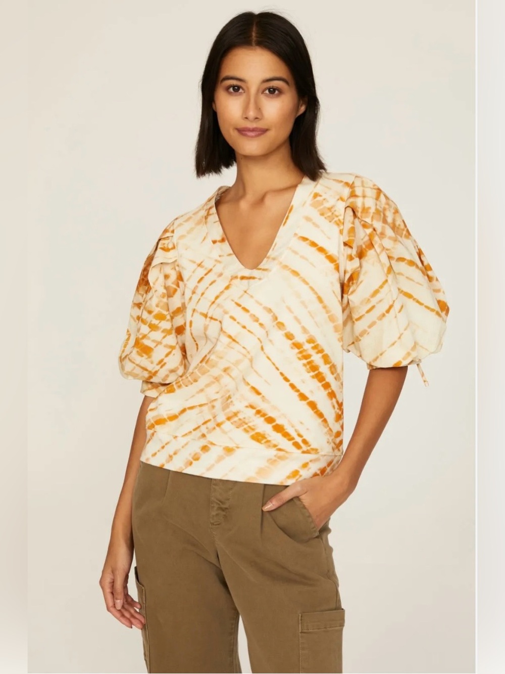 Marie Oliver Viva Popover Top size S Boho Puff Sleeve Tie Dye